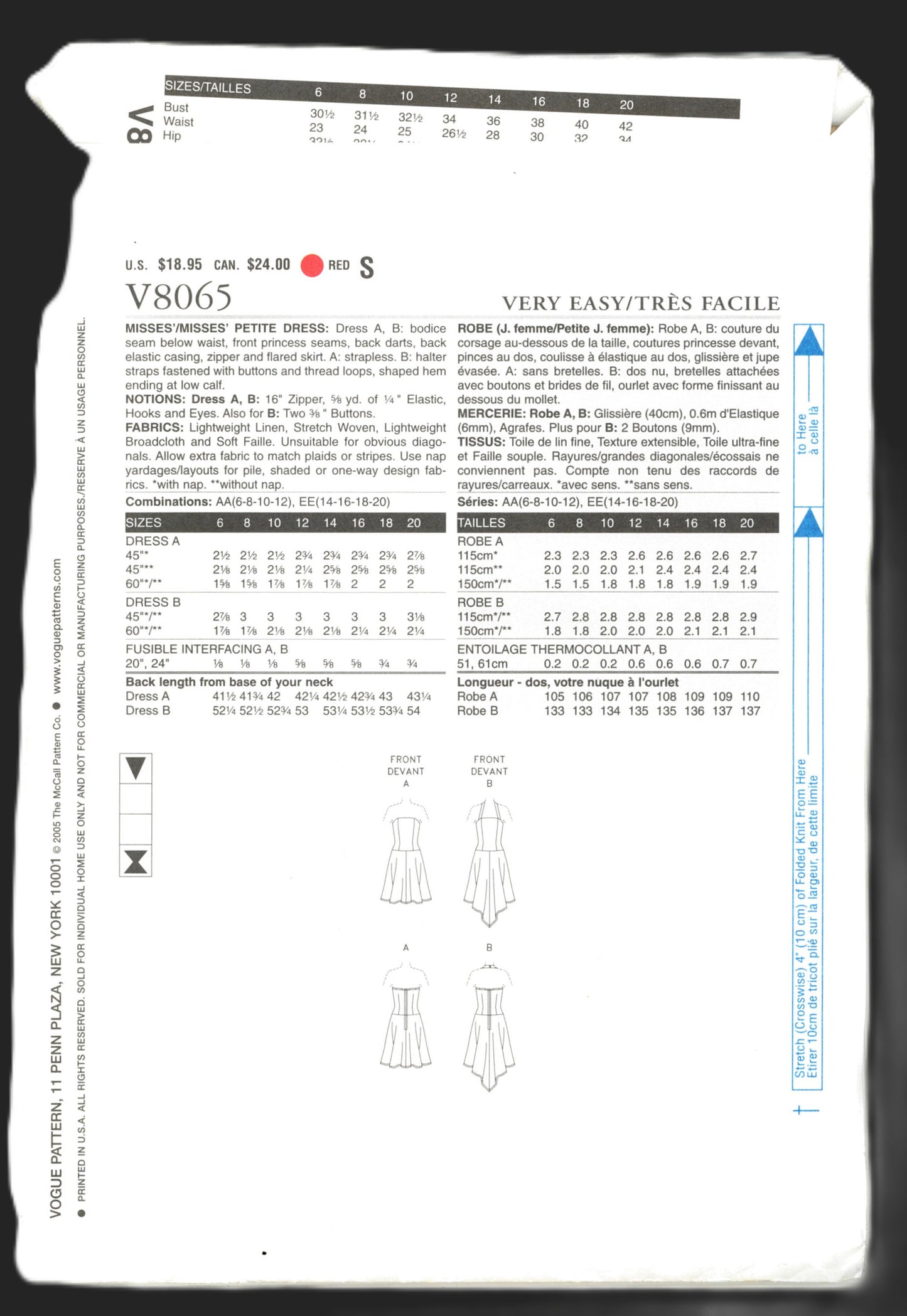 Vogue 8065 Misses /Petite Misses Dress Sewing Pattern - UNCUT - Size 6 8 10 12