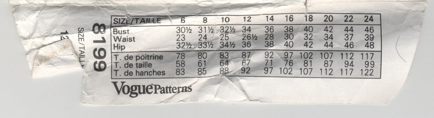 Vogue 8199 Misses Dress Sewing Pattern - UNCUT - Size 6 8 10 or Size 12 14 16