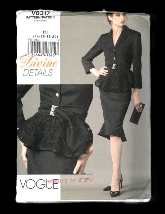 Vogue 8317 Misses / Misses Petite Top Belt and Skirt Sewing Pattern - UNCUT - Size 14 16 18 20
