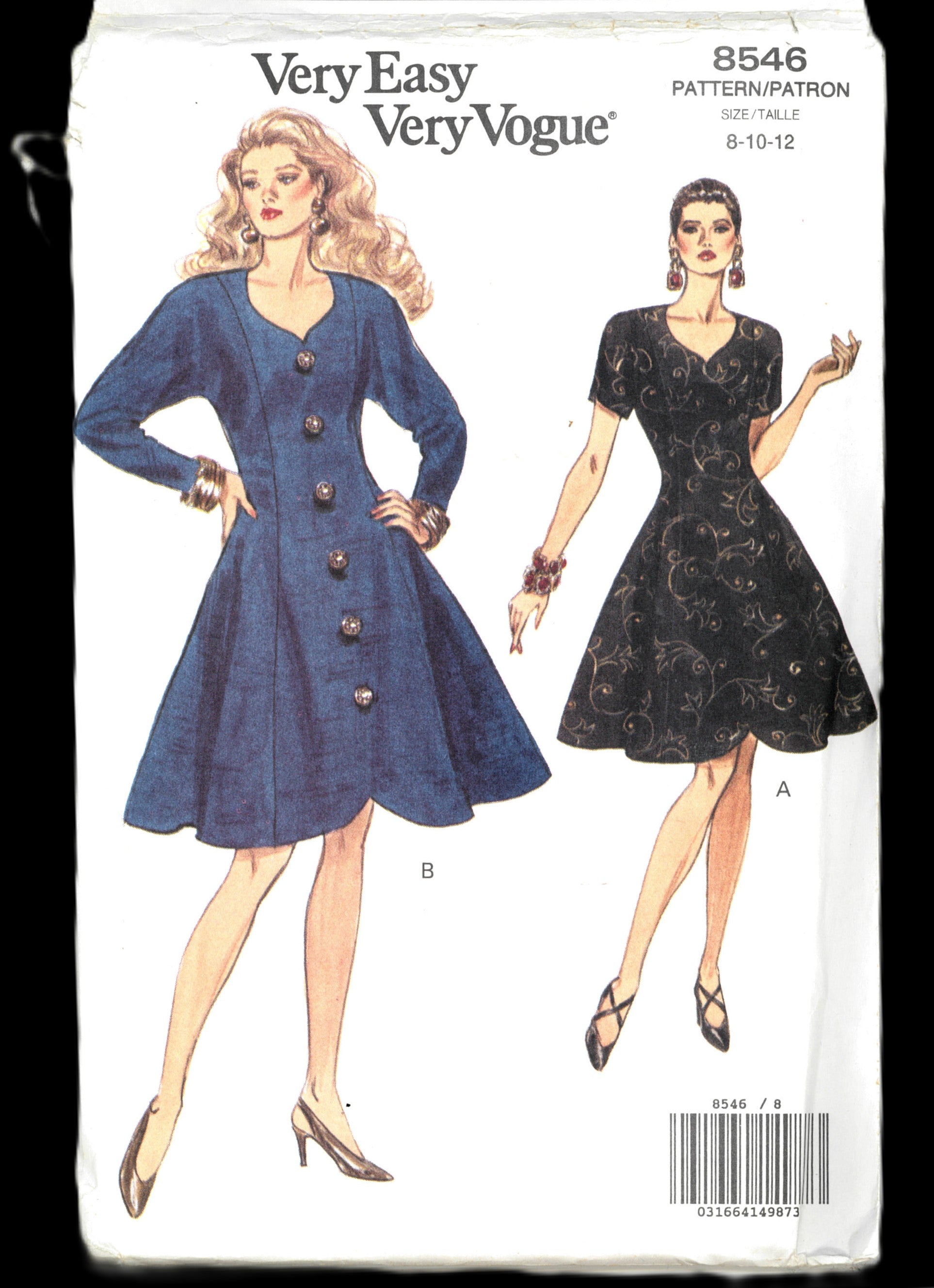 90s Vogue 8546 Flared, Button front Dress Pattern
