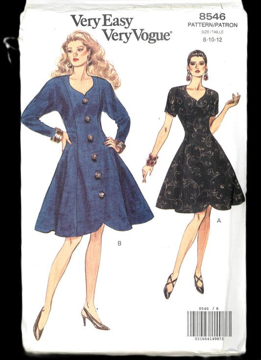 90s Vogue 8546 Flared, Button front Dress Pattern
