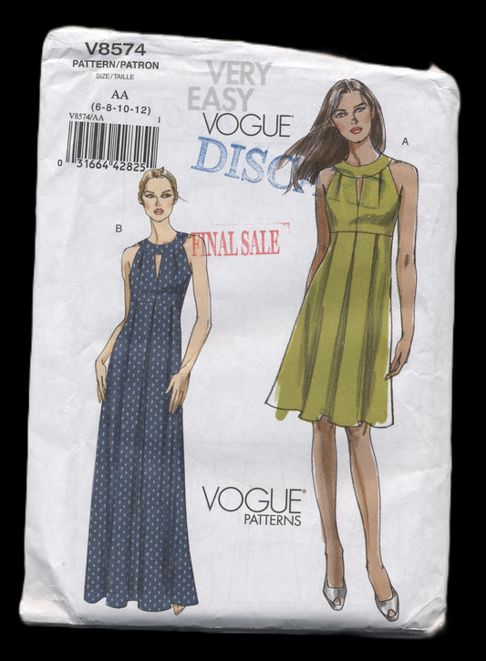 Vogue 8574 Misses Dress Sewing Pattern - UNCUT - Size 6 8 10 12