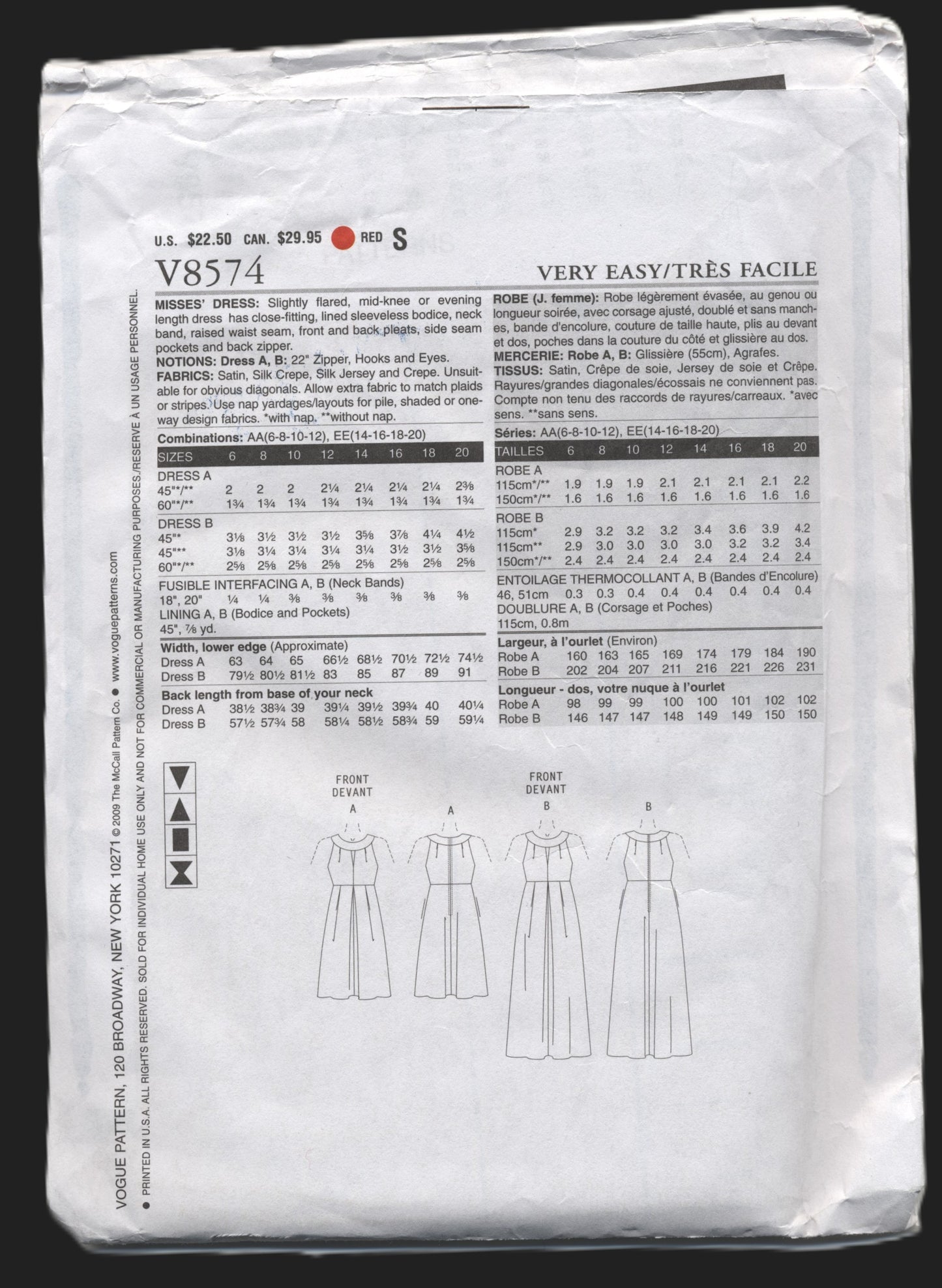 Vogue 8574 Misses Dress Sewing Pattern - UNCUT - Size 6 8 10 12