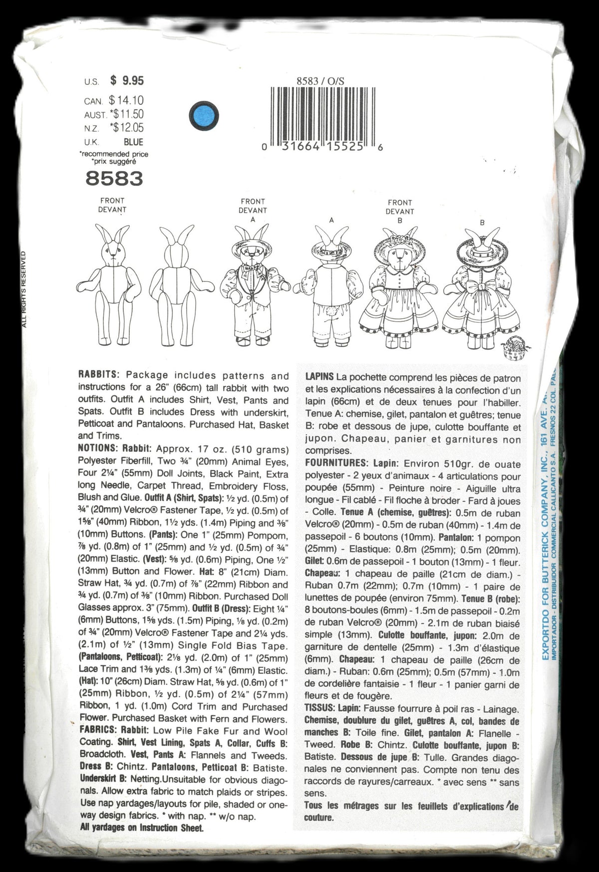 Vogue 8583 Linda Carr Rabbits Sewing Pattern UNCUT – Uptown Pattern Shop