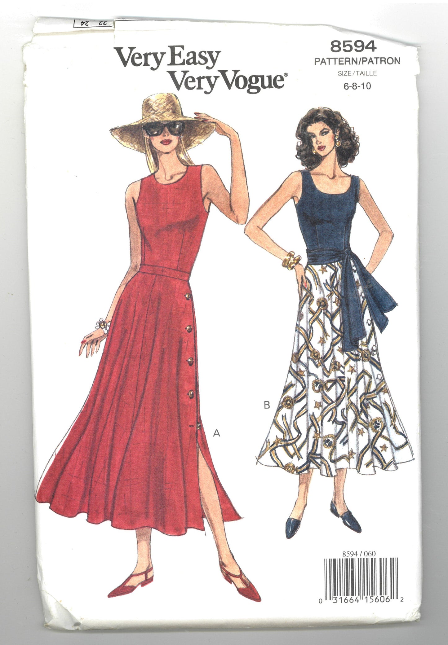 Vogue 8594 Misses Dress and Sash Sewing Pattern - UNCUT - Size 6 8 10