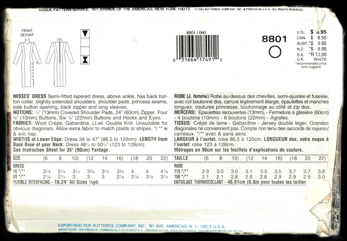 Vogue 8801 Ultra E Z Misses Dress Sewing Pattern - UNCUT - Size 6 8 10