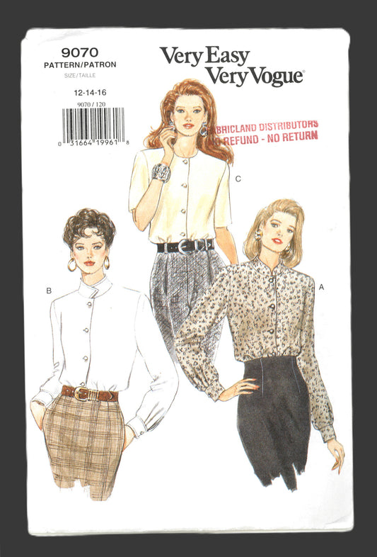 Vogue 9070 Misses Blouse Sewing Pattern - UNCUT - Size 12 14 16
