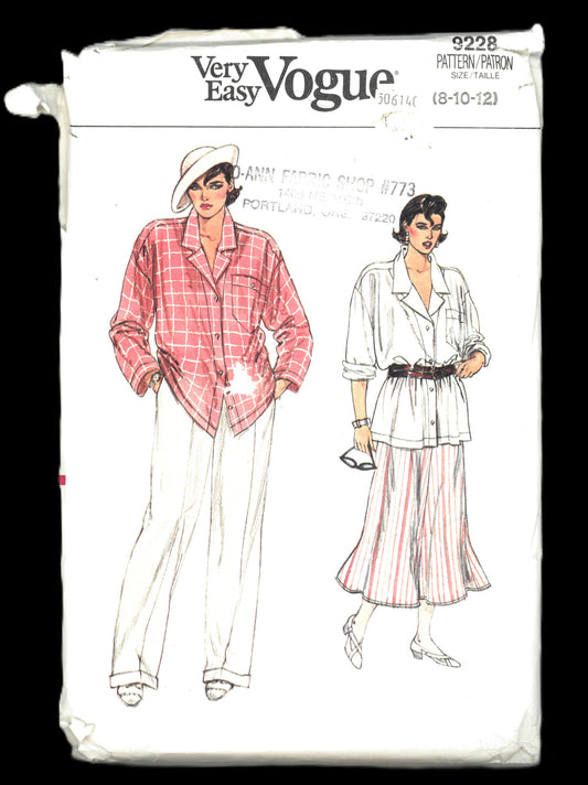 Vogue 9228 Misses Shirt Skirt and Pants Sewing Pattern - UNCUT - Size 8 10 12