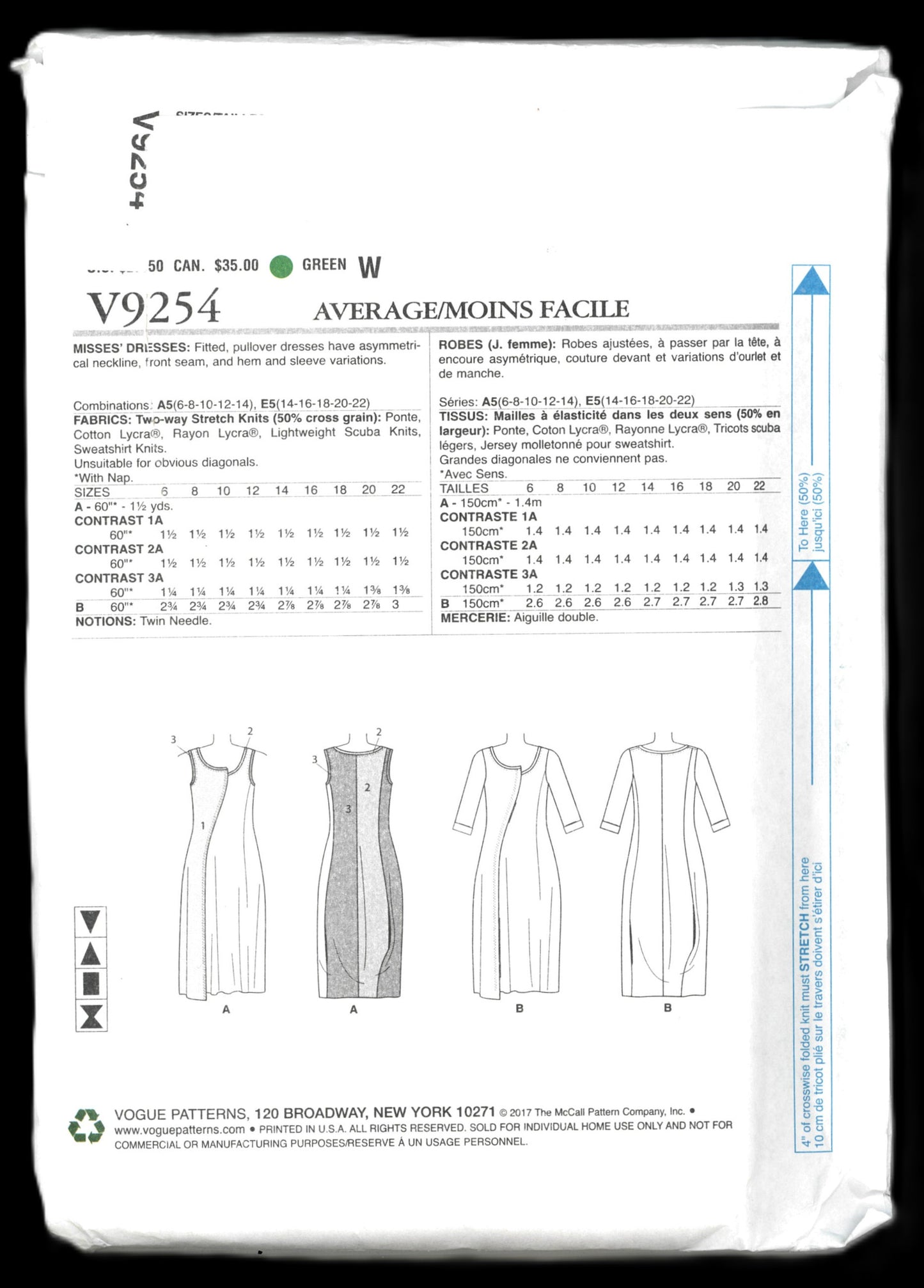Vogue 9254 Marcy Tilton Misses Dress Sewing Pattern - UNCUT - Size 14 16 18 20 22