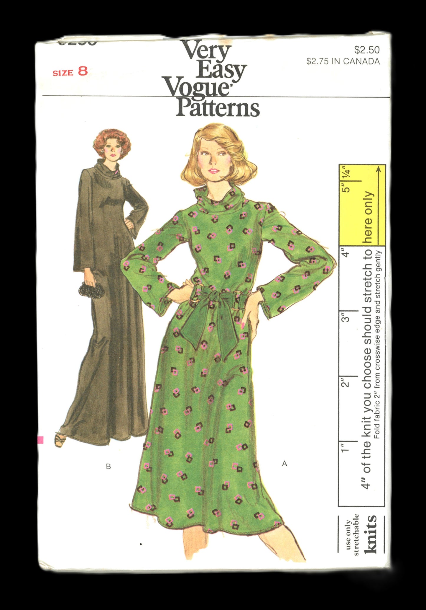 70s Vogue 9290 Misses Dress Sewing Pattern - UNCUT - Size 6 or Size 8