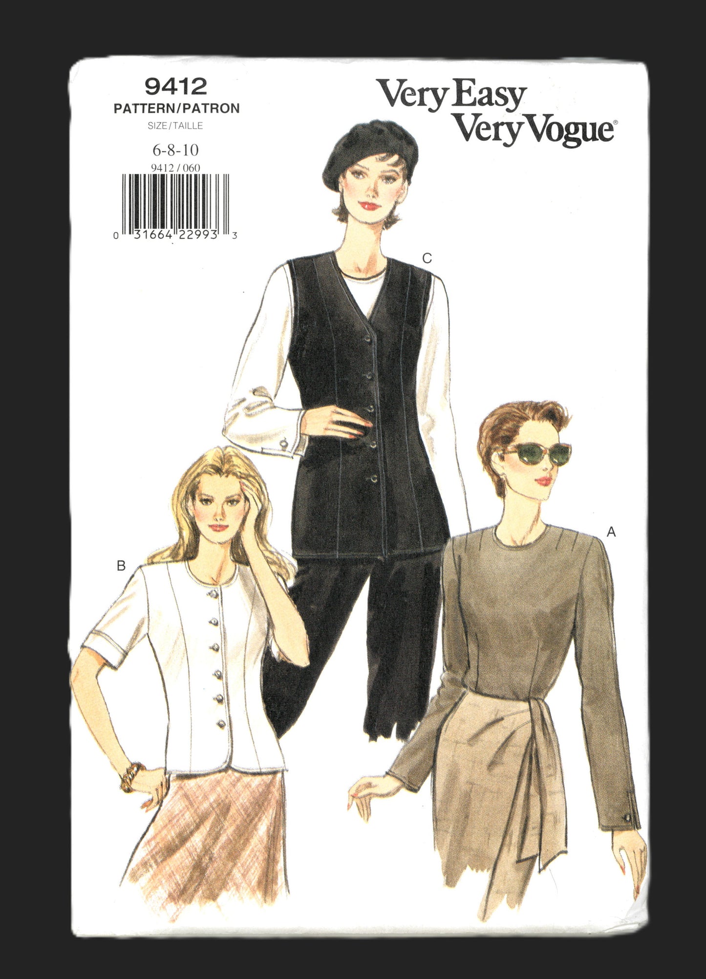 Vogue 9412 Misses / Miss Petite Top and Vest Sewing Pattern - UNCUT - Size 6 8 10