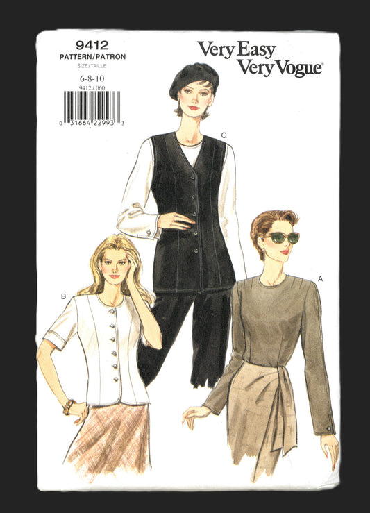 Vogue 9412 Misses / Miss Petite Top and Vest Sewing Pattern - UNCUT - Size 6 8 10