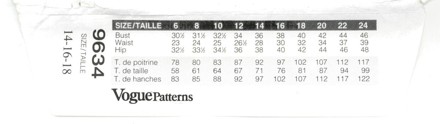 Vogue 9634 Misses/ Misses Petite Top Sewing Pattern - UNCUT - Size 14 16 18