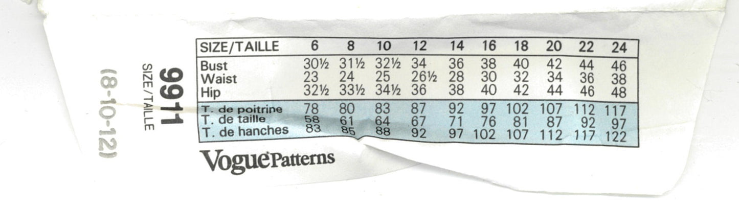 Vogue 9911 Misses Dress Sewing Pattern - UNCUT - Size 8 10 12