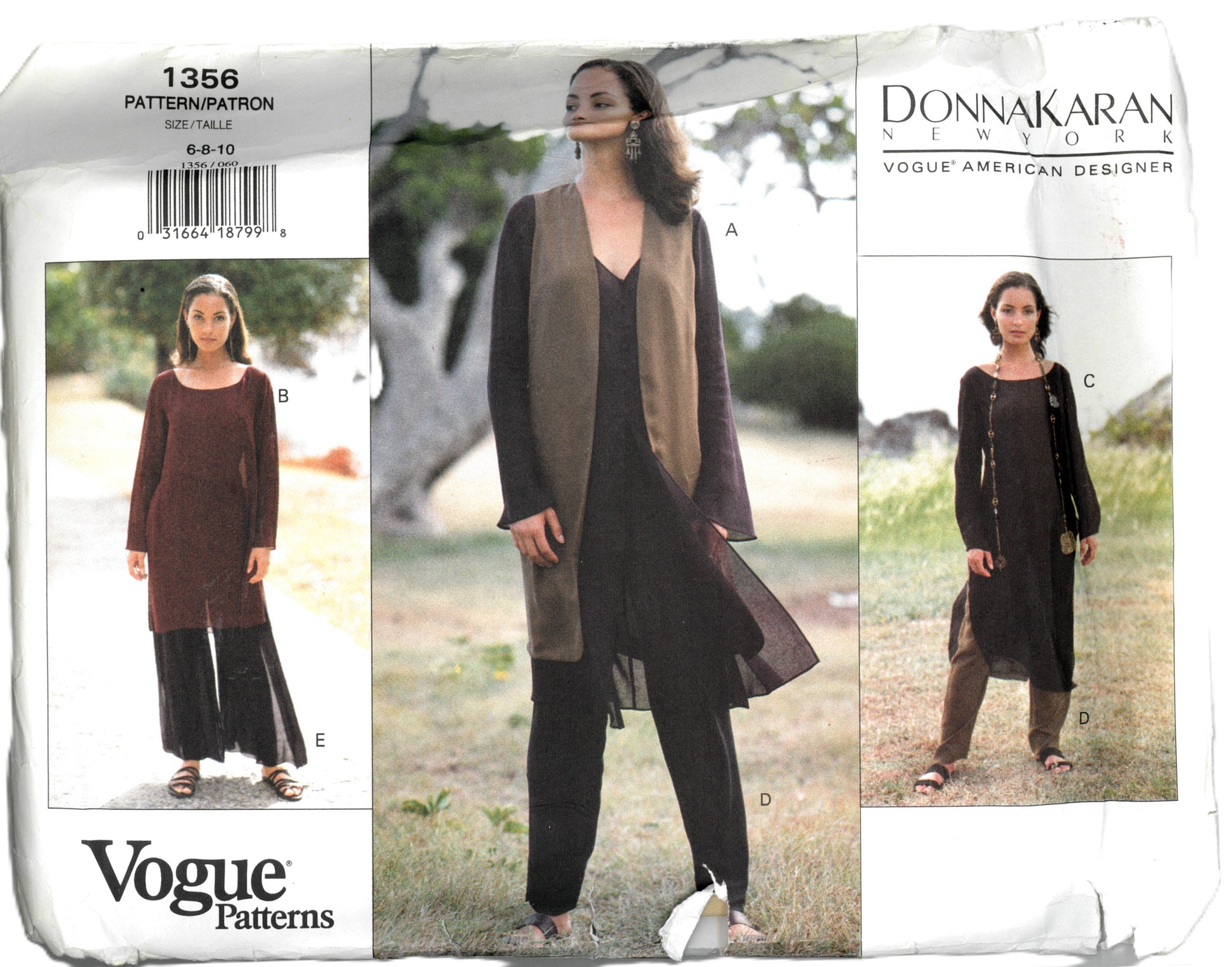 Vogue 1356 Donna Karan DKNY Misses Vest Tunic and Pants Sewing Pattern - UNCUT -  Size 6 8 10