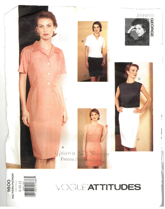 Vogue 1600 Misses Dress Top and Skirt Sewing Pattern - UNCUT - Size 8 10 12