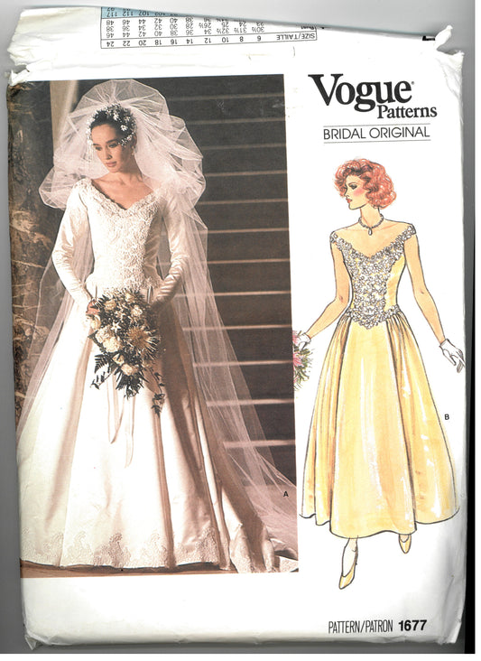 Vogue 1677 Misses Bridal  Dress Sewing Pattern - UNCUT - Size 10 Vogue Bridal Original wedding Dress Pattern