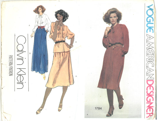 Vogue 1784 Calvin Klein American Designer Misses Top and Skirt Sewing Pattern UNCUT Size 12