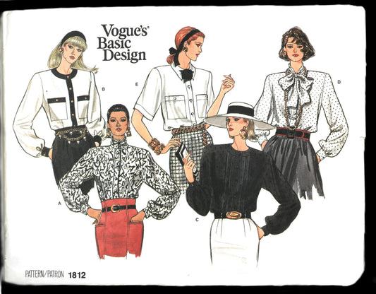 Vogue 1812 Misses Blouse Sewing Pattern - UNCUT - Size 8 10 12