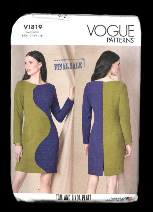 Vogue 1819 Misses Dress Sewing Pattern - UNCUT - Size 8 10 12 14 1 6