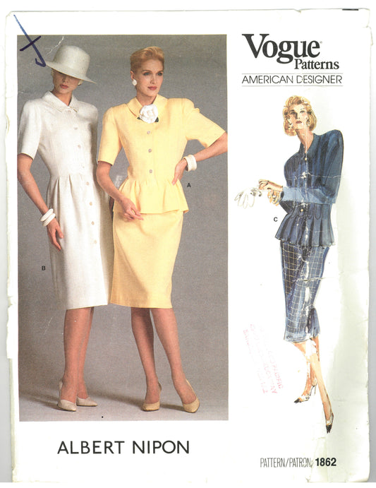 Vogue 1862 Albert Nipon Misses Top and Skirt Sewing Pattern - UNCUT - Size 12