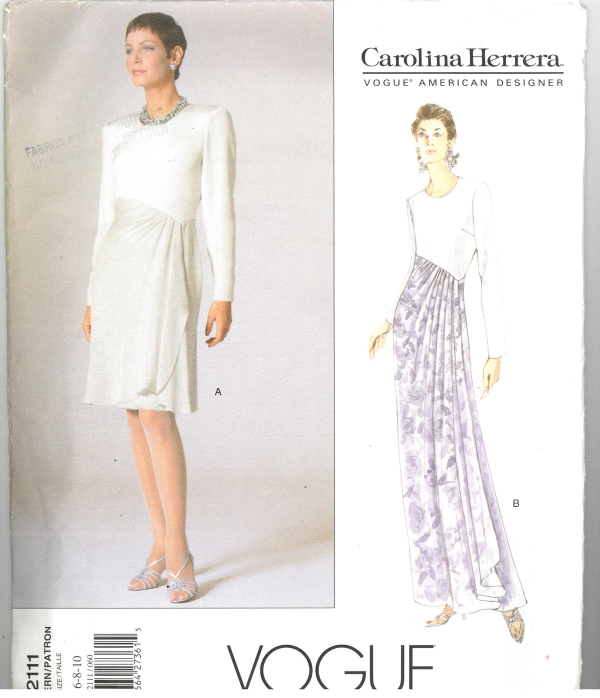 Vogue 2111 Carolina Herrera Misses Dress Sewing Pattern - UNCUT - Size 6 8 10