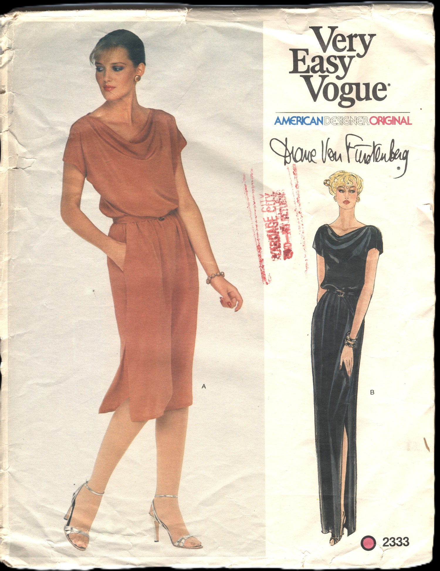 Vogue 2333 Diane Von Furstenberg Misses Dress and Belt Sewing Pattern - UNCUT - Size 10