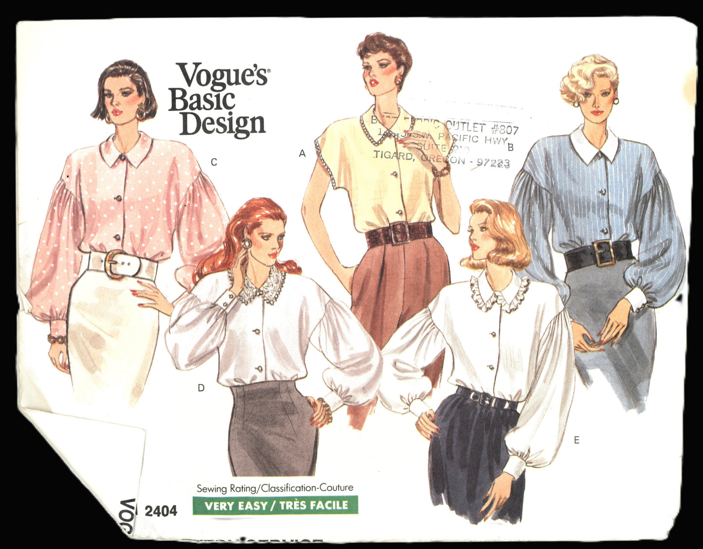 80s Blouse Sewing Pattern Vogue 2404 