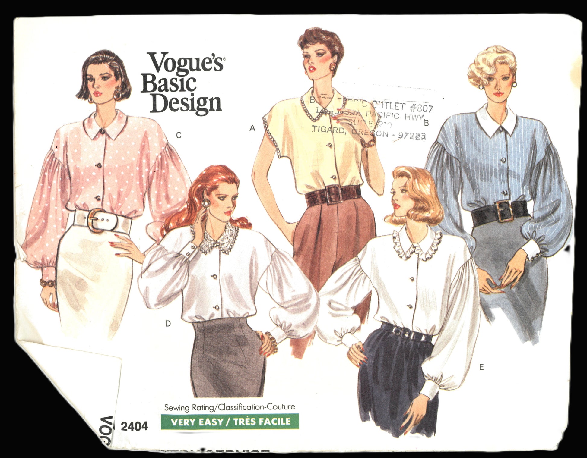 80s Blouse Sewing Pattern Vogue 2404 