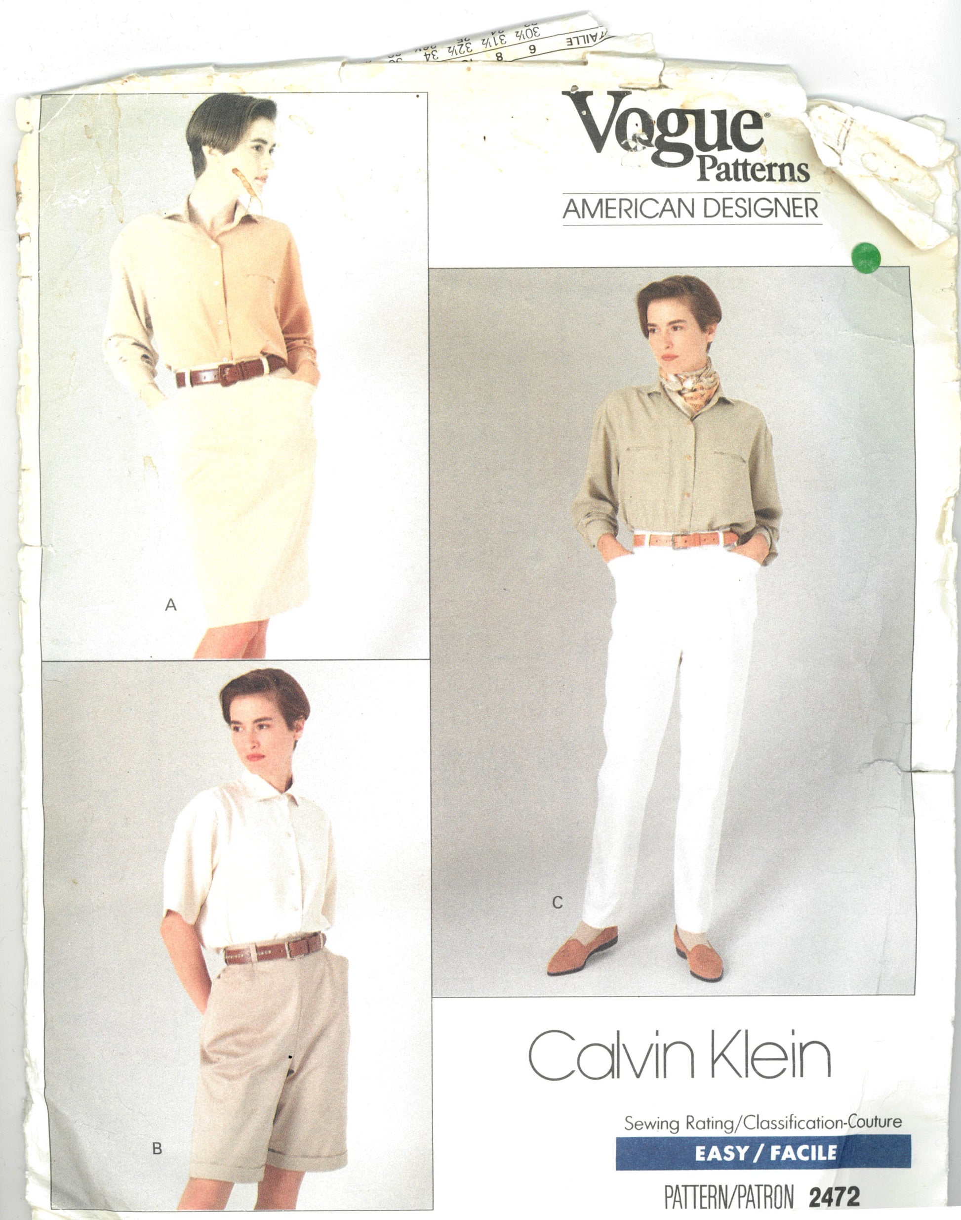 Vogue 2472 Calvin Klein American Designer Misses Skirt Shorts and Pants Sewing Pattern - UNCUT - Size 6 8 10