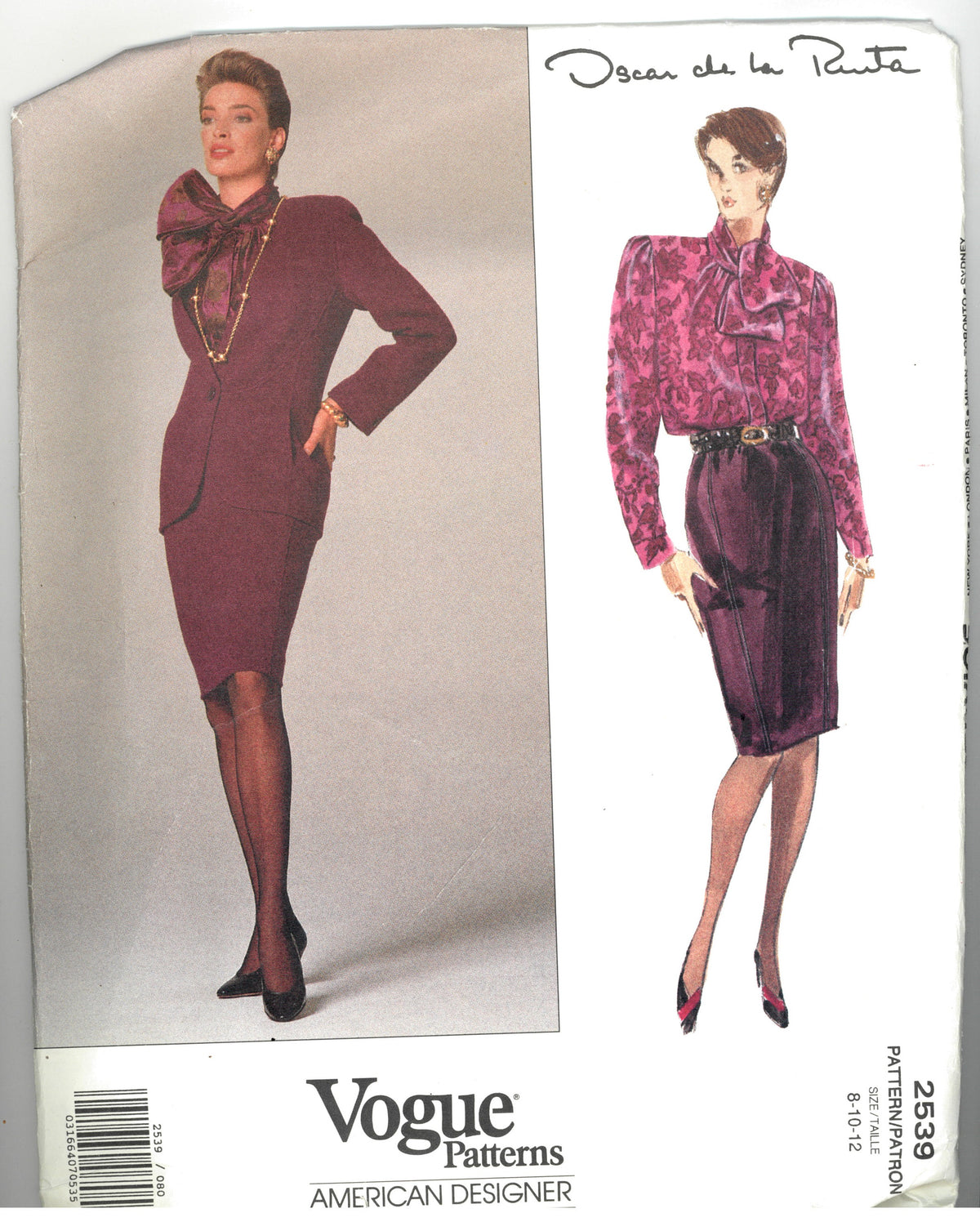 Vogue 2539 Oscar de la Renta Jacket Skirt and Blouse Sewing Pattern - UNCUT - Size 8 10 12