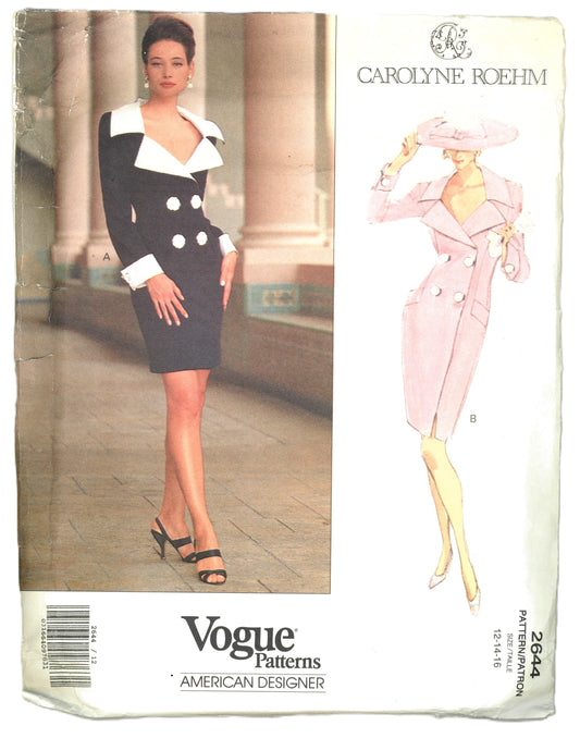Vogue 2644 Carolyne Roehm Misses Portrait Collar Dress Sewing Pattern - UNCUT - Size 12 14 16