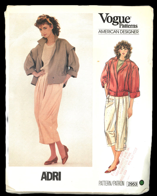 Vogue 2953 ADRI Misses Jacket and Pants Sewing Pattern - UNCUT - Size 10