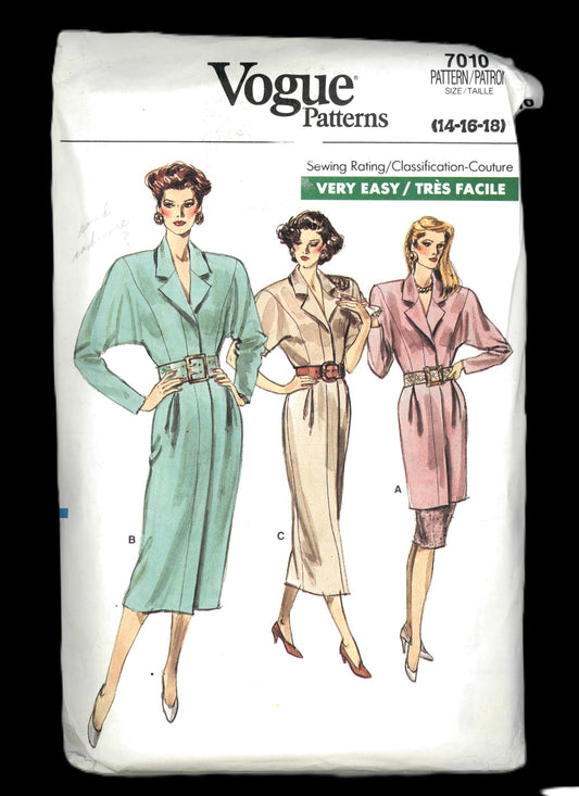 Vogue 7010 Misses Dress or Tunic and Skirt Sewing Pattern - UNCUT - Size 14 16 18
