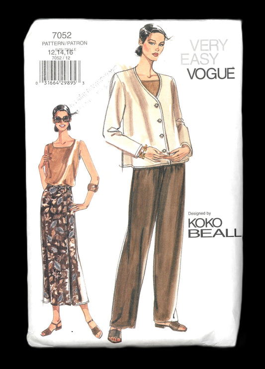 Vogue 7052 Koko Beall Missess / Misses Petite Jacket Top Skirt and Pants Sewing Pattern UNCUT Size 12 14 16