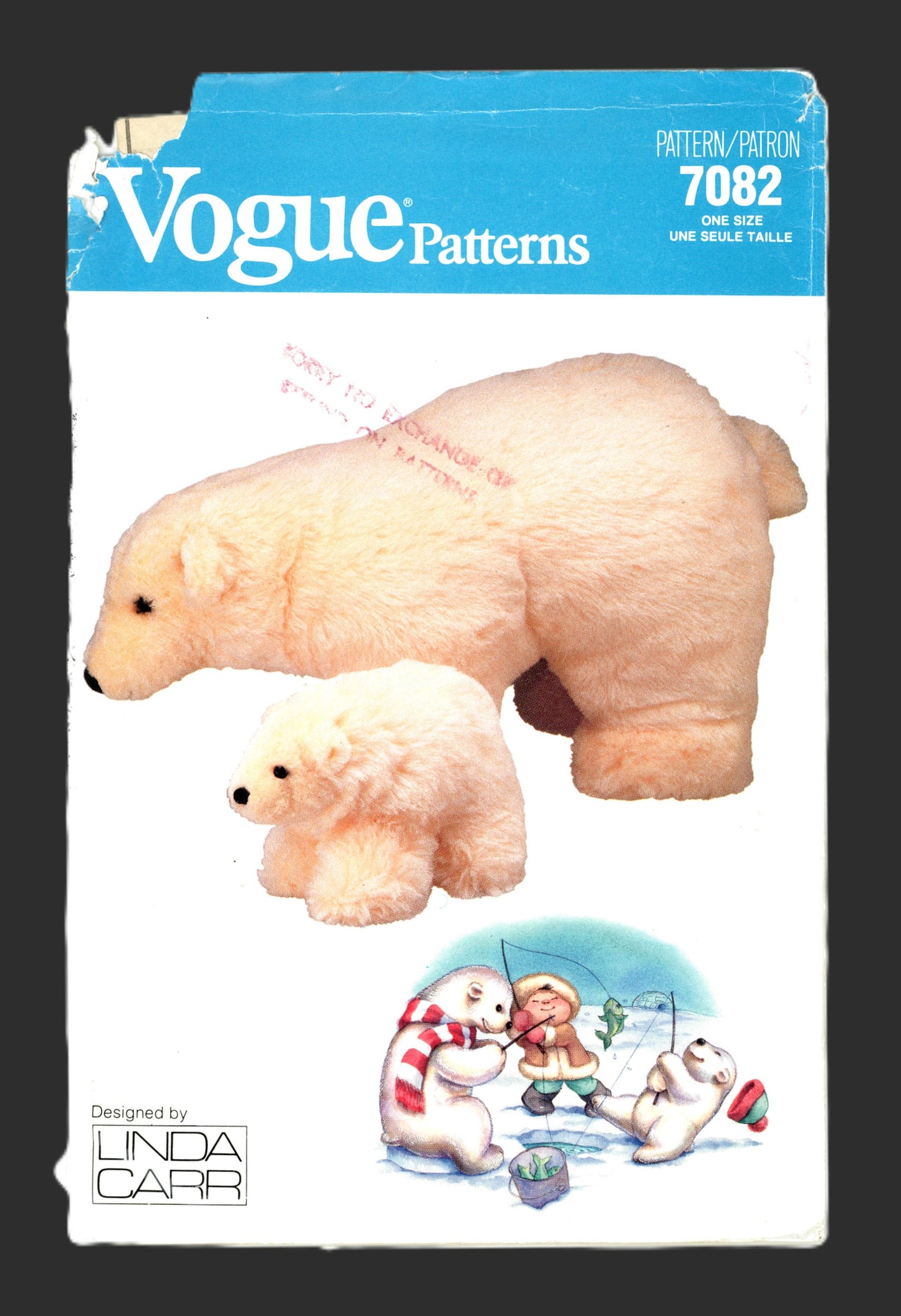 Vogue 7082 Linda Carr Polar Bear Sewing Pattern, Soft Toy Sewing Pattern