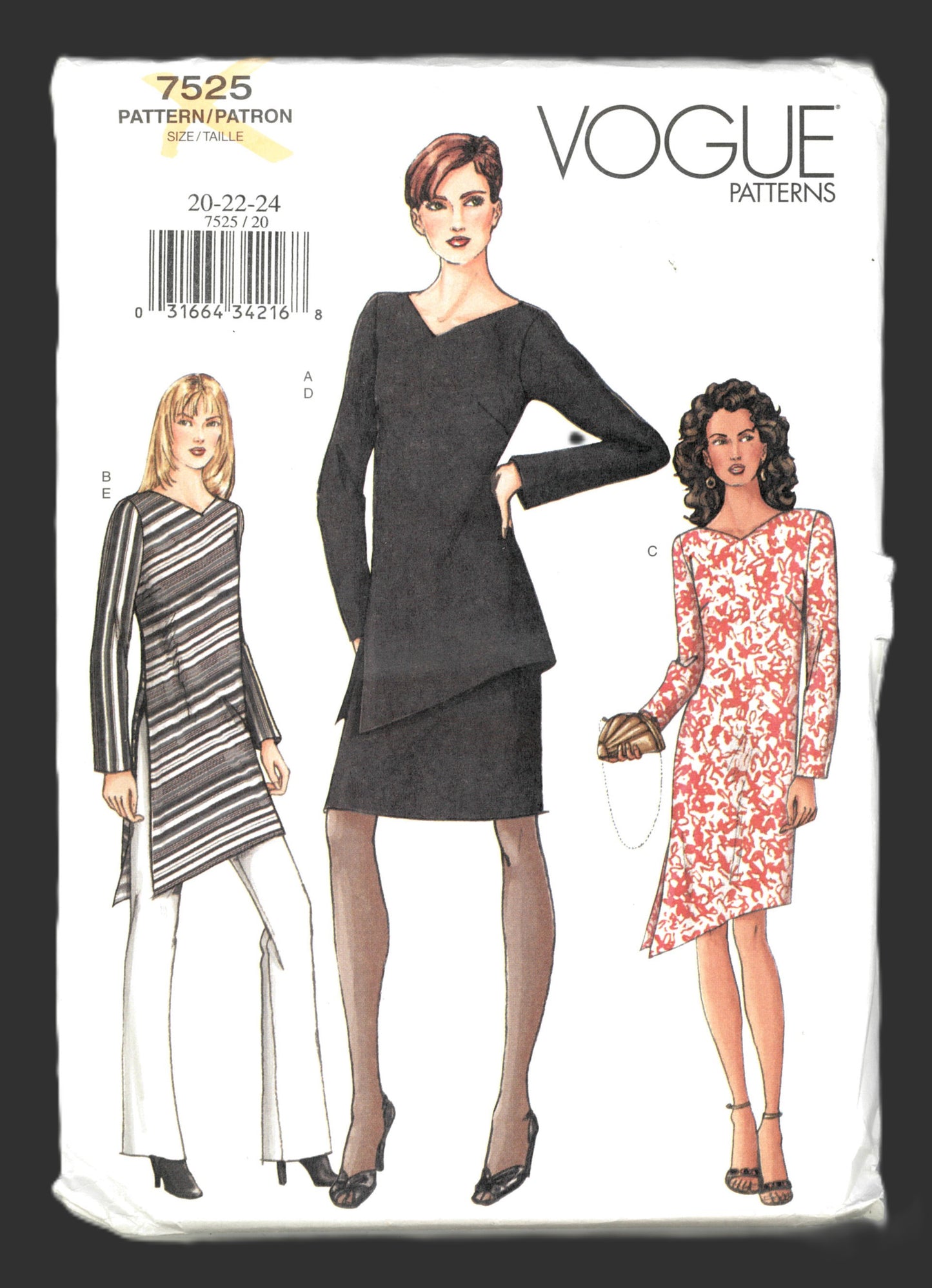 Vogue 7525 Misses Dress Tunic Skirt and Pants Sewing Pattern - UNCUT - Size 8 10 12 or Size 20 22 24