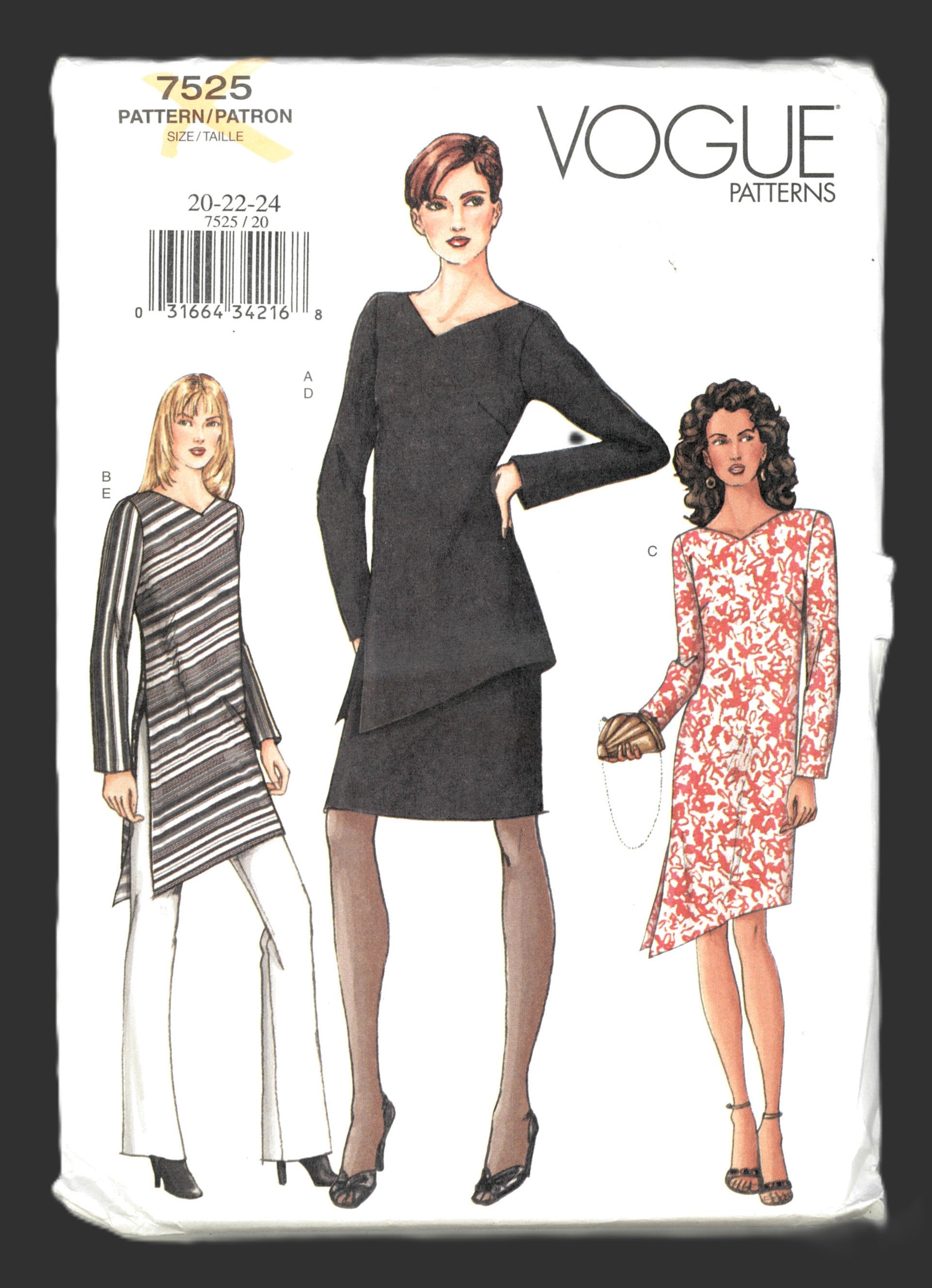 Vogue 7525 Misses Dress Tunic Skirt and Pants Sewing Pattern - UNCUT - Size 8 10 12 or Size 20 22 24