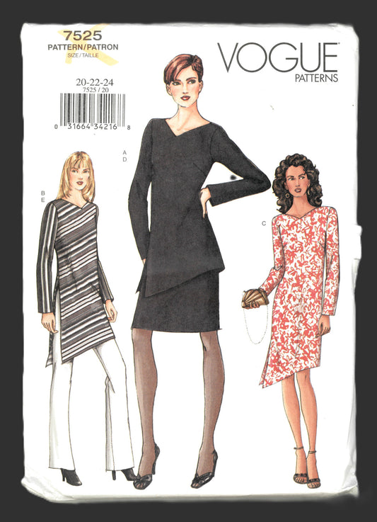 Vogue 7525 Misses Dress Tunic Skirt and Pants Sewing Pattern - UNCUT - Size 8 10 12 or Size 20 22 24