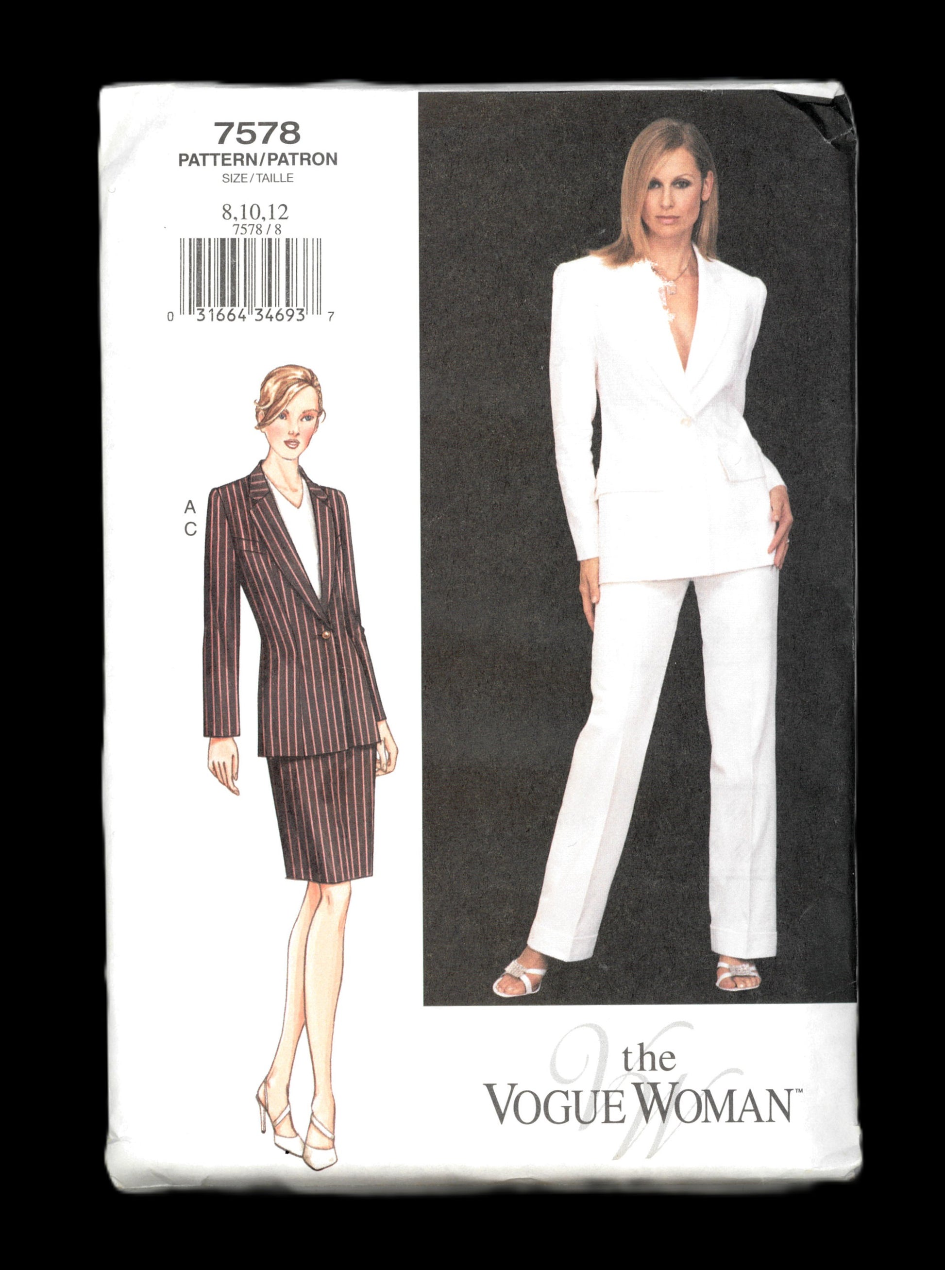 Vogue 7578 The Vogue Woman Misses / Misses Petite Jacket Skirt and Pants Sewing Pattern - UNCUT - Size 8 10 12