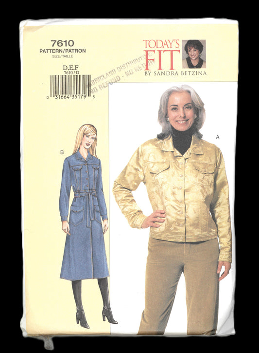 Vogue 7610 Sandra Betzina Misses / Misses Petite Jean Jacket and Coat Sewing Pattern