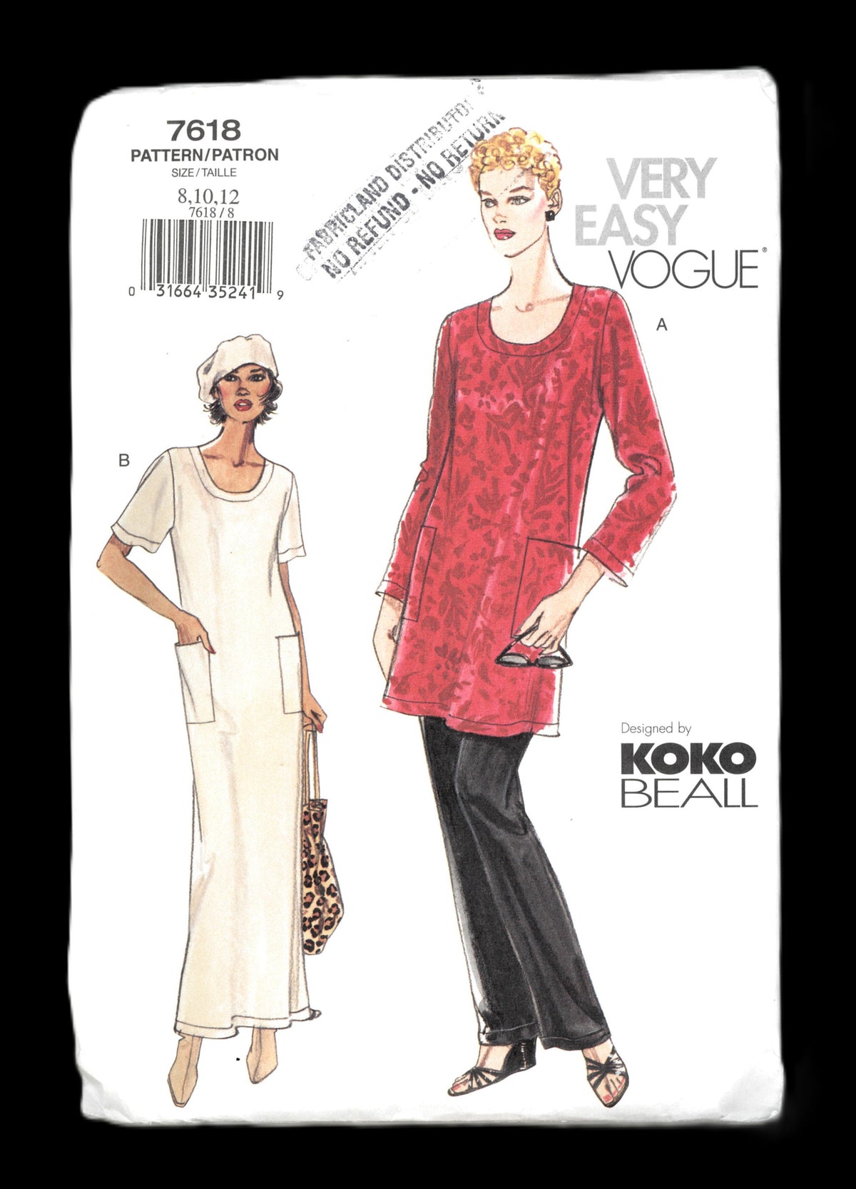 Vogue 7618 Koko Beall Misses / Misses Petite Dress Top and Pants Sewing Pattern UNCUT Size 8 10 12
