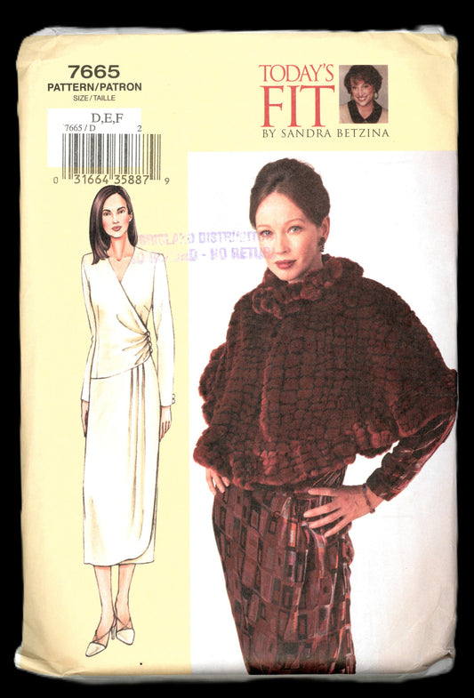 Vogue 7665 Sandra Betzina Misses Dress and Capelet Sewing Pattern - UNCUT - Size D E F