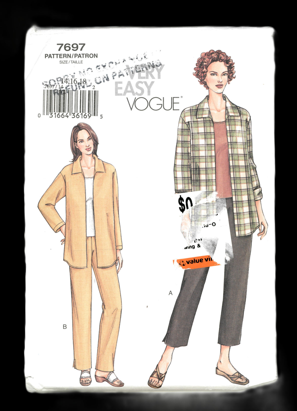 Vogue 7697 Misses / Misses Petite Shirt Top and Pants Sewing Pattern - UNCUT - Size 14 16 18
