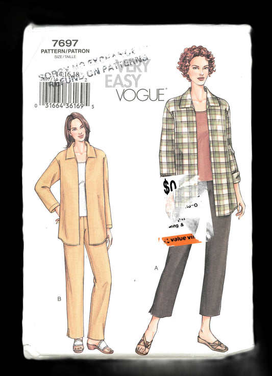 Vogue 7697 Misses / Misses Petite Shirt Top and Pants Sewing Pattern - UNCUT - Size 14 16 18