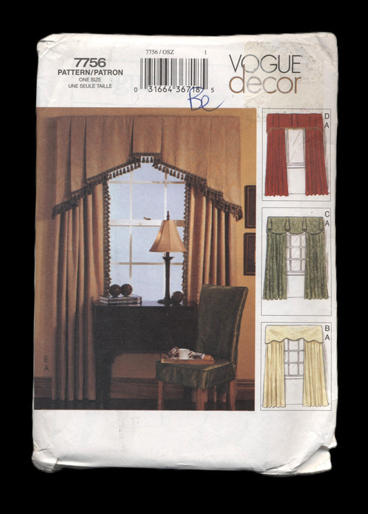 Vogue 7756 Cornice and Panel Window Treatments Sewing Pattern - UNCUT