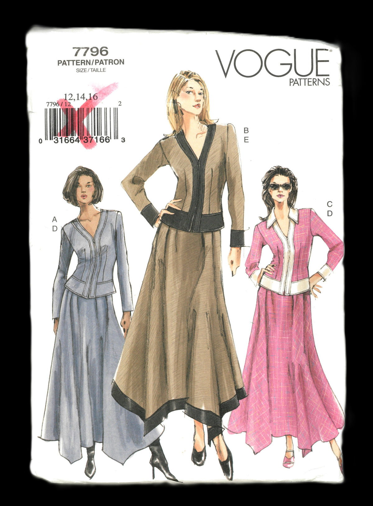 Vogue 7796 Misses Top and Skirt Sewing Pattern - UNCUT - Size 12 14 16