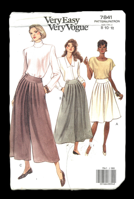 Vogue 7841 Misses Split Skirt and Culottes Sewing Pattern - UNCUT - Size 8 10 12