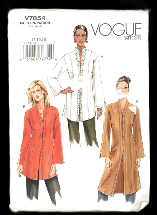 Vogue 7854 Misses / Misses Petite Tunic Sewing Pattern - UNCUT - Size 14 16 18