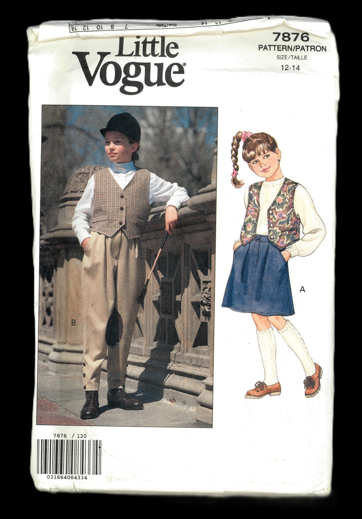 Vogue 7876 Little Vogue Girls Vest Skirt and Jodphurs Sewing Pattern UNCUT Size 12 - 14